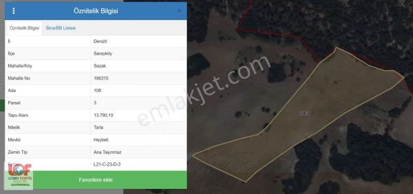 Lobby Fortis'ten Sarayköy Sazak'ta 13790 M2 Satılık Tarla