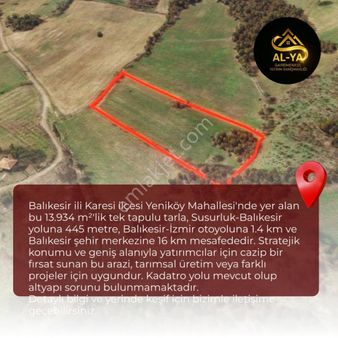 Karesi Yeniköy Satılık 13.934 M2 Tarla Yüksek Yatırım Değeri