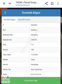 Çatalca Çanakça'da Tek Tapulu Satılık Tarla !