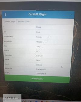 Bursa İznik Mevkii Tarlamız Satışa Hazırdır