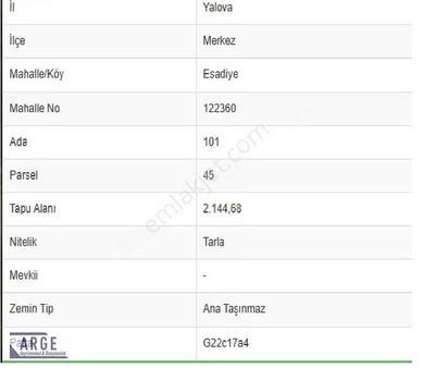 Yalova Merkezde Yatırımlık Satılık Kupon Arsa