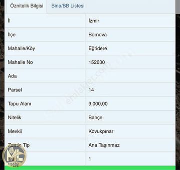 İzmir Bornova Eğridere Mahallesi'nde Satılık Arsa