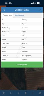 Tekirdağ Kapaklı Uzunhacı Mah 255 M2 Hisse Kadastro Yolu Çap Mufakat Mevcut