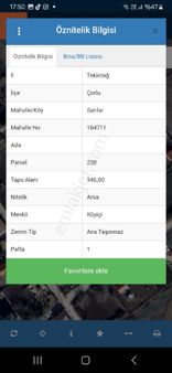 Tekirdağ Çorlu Sarılar Köyünde Satılık 940 M2 Arsa