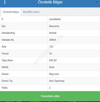 Çanakkale Bayramiç Serhat Köyü 925 M2 Köyiçi İmarlı Arsa