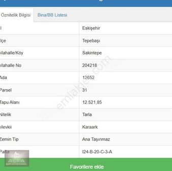 Sakintepe Mh. İmar 150 Metre Yeşiltepeye 12.5 Dönüm Satılk Tarla