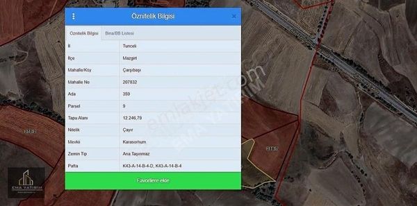[ema] Tunceli -mazgirt - Peri De (akpazar) Satılık Tarlalar