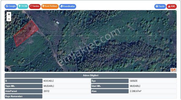 Gebze Mudarlı'da 2300 M2 Müstakil Tapulu Satılık Tarla