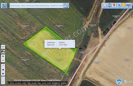 Söxmax Sözden Kocasinan Karahöyük'de Satılık 3514m2 Tarla