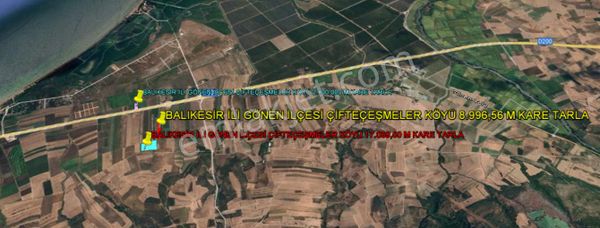 Balıkesir İli Gönen İlçesi Çifteçeşmeler Köyü 8.996,56 M² Tarla