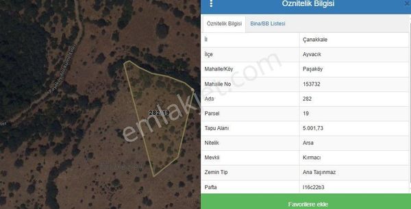 Çanakkale Ayvacık Paşaköy Deniz Manzaralı Yolu Olan 5001 M2 Arsa