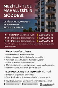 🌇 Mezitli – Tece Mahallesi’nin Gözdesi!🌊 Denize Yakın, Modern Ve Yatırımlık Satılık Daireler