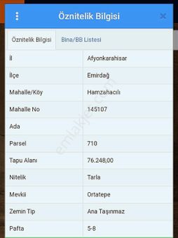 Emirdağ Hamzahacılı Köyünde Marjinal Raporlu Satılık Tarla