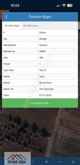 Arda Emlak Ofisinden Süloglu Geçkinli Köyünde Yolu Suyu Bulunan Yatırımlık Tarla
