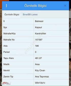 Balıkesir Kesput Karahalilerde Satılık 481 M2 Arsa