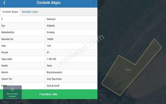 Söğütlü Sıraköy' De Satılık Tarla 1487 M2 Mustakil Tapu