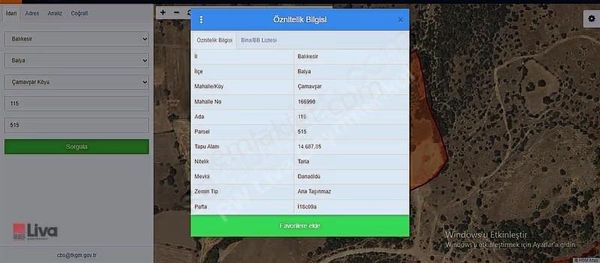Rw Liva Dan Balya Çamavşarda Satılık Tarla