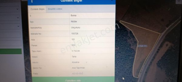 Bursa/nilüfer/unçukuru Mah.de Asfalt Yola Cephe Tek Tapu Satılık Tarla