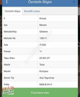 Dirican Dan Meram Gödene 1528 M2 Tarla Satılık