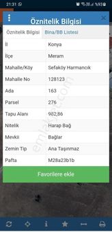 Meram Sefaköyde Ev Yapımına Musait 982,,86m2arsa