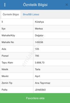 Kütahya Merkez Doğalar’da Satılık Tarla