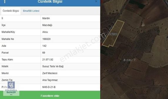 Mardin Mazıdağı Aksu ' Da 21 Dönüm Satılık Tarla Cb-ph