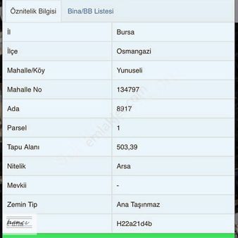 Osmangazı Yunuselı Mah Konut İmarlı Arsa