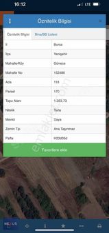 Bursa Yenişehir Günece Satılık Tarla 1.283 Metre Yola Cepheli