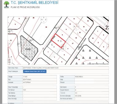 Şehitkamil Aktoprak Da 587 M2 A2 Tek Tapu Arsa