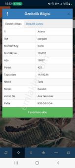 Sarıçam* Karlık* Satılık *tek Tapu *14.100m2 Tarlamız Pazarlık Mevcuttur.ömerli Pirilideki Arsalar