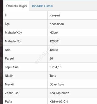 Kocasinan Höbekte Satılık Tarla