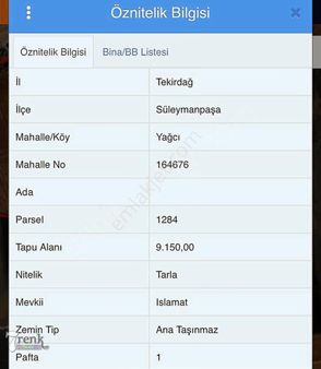 Tekirdag Sülaymanpaşa Bıyıklı Göletine Yakın Satılık 9150m2 Arsa