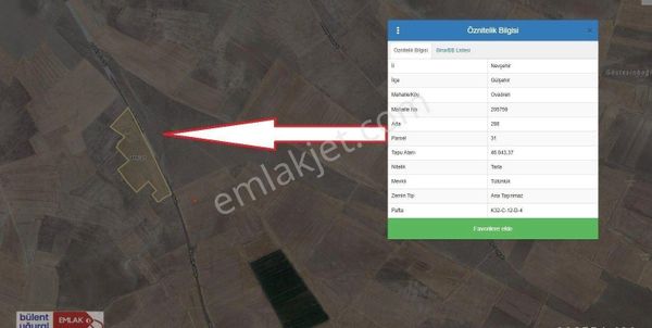 Gülşehir Ovaören 'de 46.043 M2 Satılık Tarla