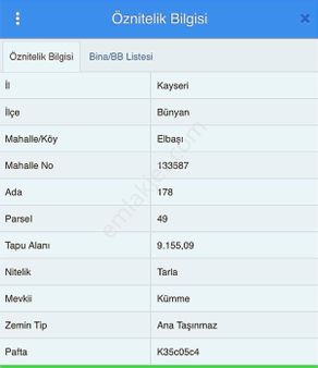 Bünyan Elbaşı Bölgesinde 9.155m2 Kıymetli Yerde Yola Cephe Tarla