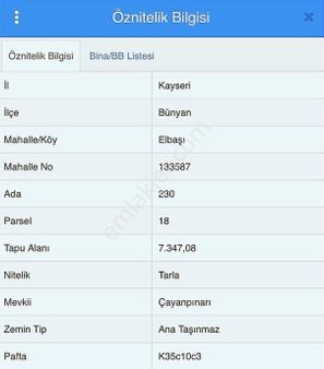 Bünyan Elbaşı Bölgesinde Sulak Kıymetli Tarla 7.348 M2