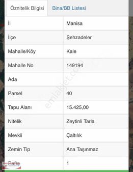 Manisa Kale Mah. 15.425 M2 Zeytinlik