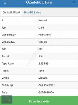 İzmit Kulmahmut Köye Çok Yakın 2435 M2 Satılık Tarla