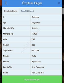 Sakarya Kaynarca Kulaklı Köyü'nde Satılık Tarla