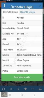 İkiyaka' Dan Kandıra Sinanlı Bilalli'de 18.903 M2 Satılık Tarla