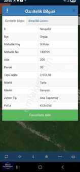 Ürgüp Sofular Köyünde Satılık Tarla