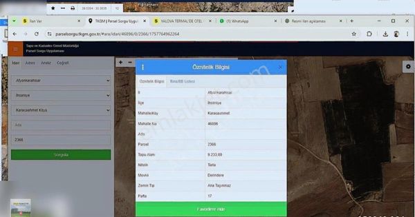 Afyonkarahisar İhsaniye Karacaahmette 9233 M2 Yatırımlık Tarla