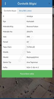 Antalya Korkuteli Bozova/yukarı Yarı Fiyatına Acil Satılık Tarla