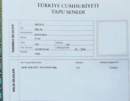 Milas Kuzuyaka Köyünde Satılık Yatırımlık Tarla