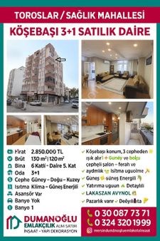 🏡 Toroslar / Sağlık Mahallesi – Köşebaşı 3+1 Satılık Daire