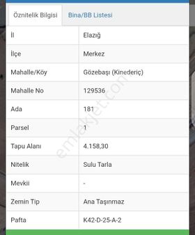 Elazığ Merkez Gözebaşı Artezyeni, Bol Suyu Olan Satılık Tarla