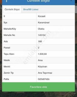 Saim Gencaydan Karamürsel Oluklu Villa İmarlı Satılık Arsa