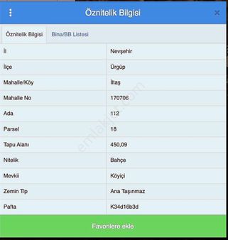 Konal'dan Fırsat Ürgüp'te 450m2 Tek Tapu Bahçe