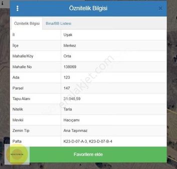 Uşak Ortaköy 31 Dönüm Müstakil Tapulu Tarlafaturalı&kredi Kartı