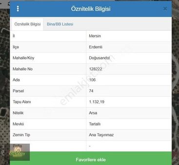 Erdemli Doğusandal Satılık Villa İmarlı Parseller 840 M2 Arsa