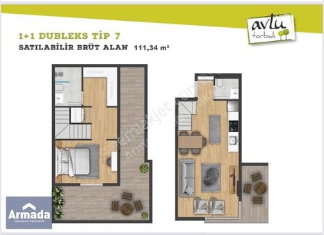 Avlu Torbalı Satılık 1+1 Dubleks Lüks Daire Tip 7